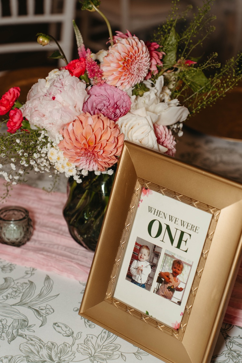 Wedding reception table set with florals