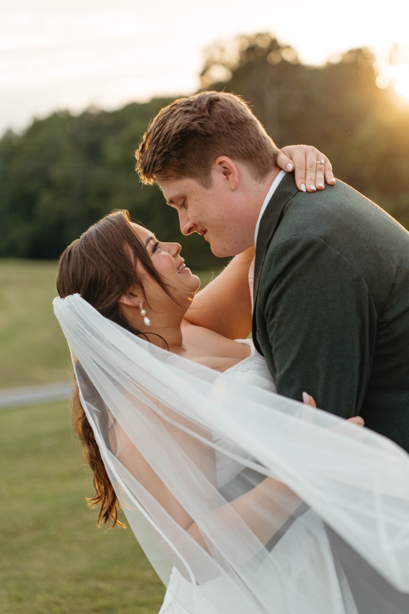 Bride and groom at golden hour